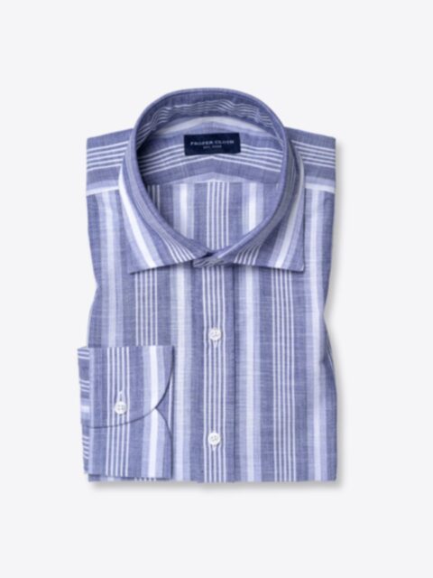 Shop Albini Light Navy Multi Stripe Chambray