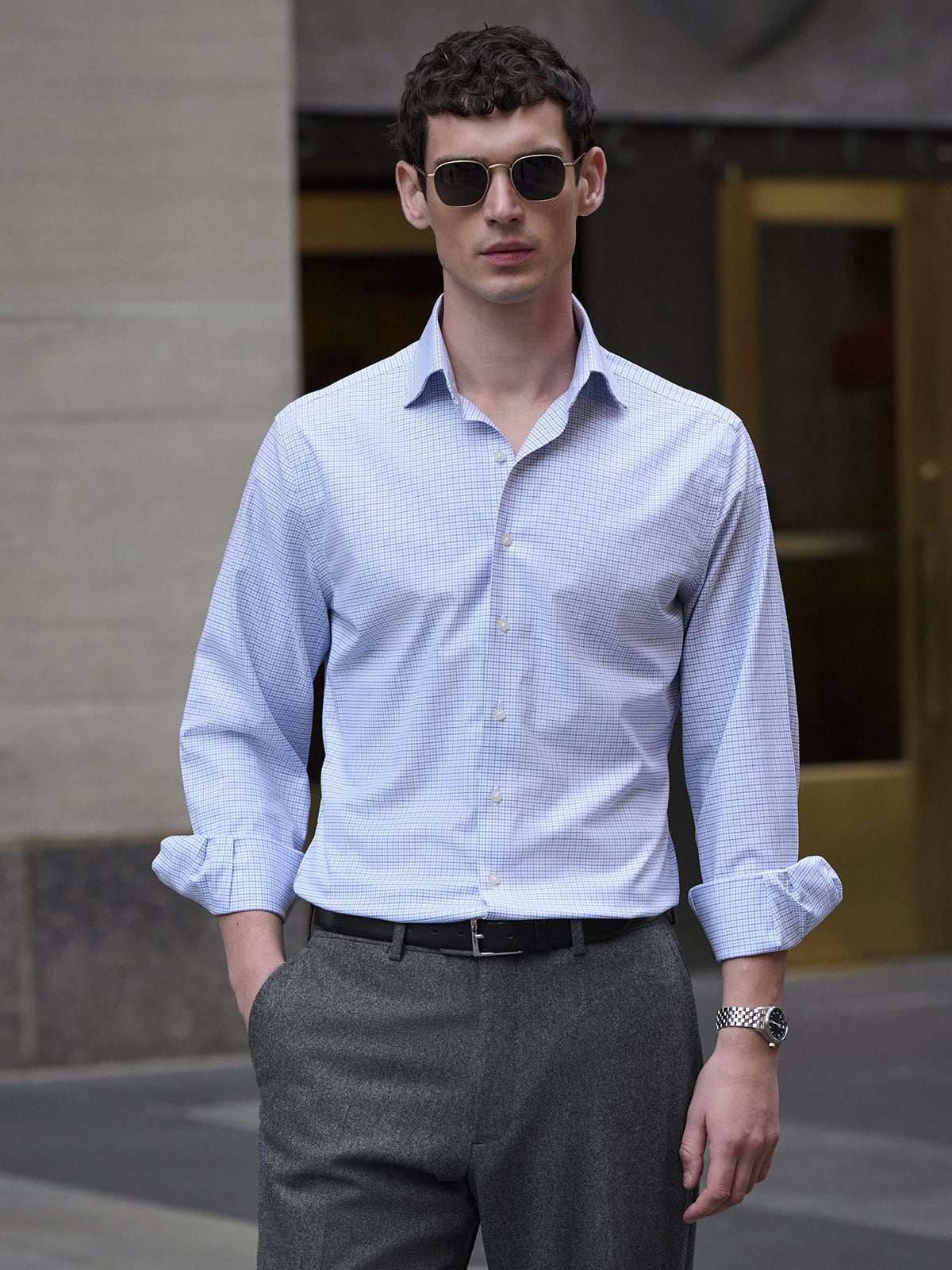 Proper Cloth Men's Non-Iron Stretch Blue and Navy Tattersall Custom Dress Shirt - Blue, Size: 20, Big, Tall, Cotton Proper Cloth Men's Non-Iron Stretch Blue and Navy Tattersall Custom Dress Shirt - Blue, Size: 20, Big, Tall, Cotton