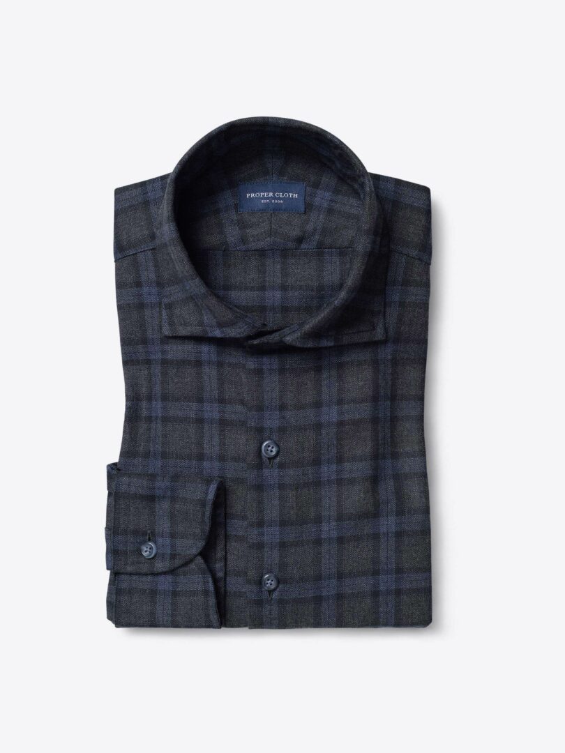 Stowe Charcoal and Navy Plaid Flannel Men's Dress Shirt 