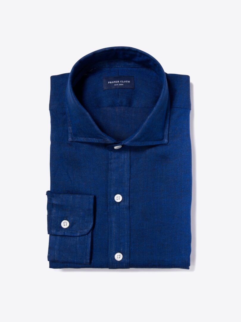 Canclini Ink Blue Linen Tailor Made Shirt 