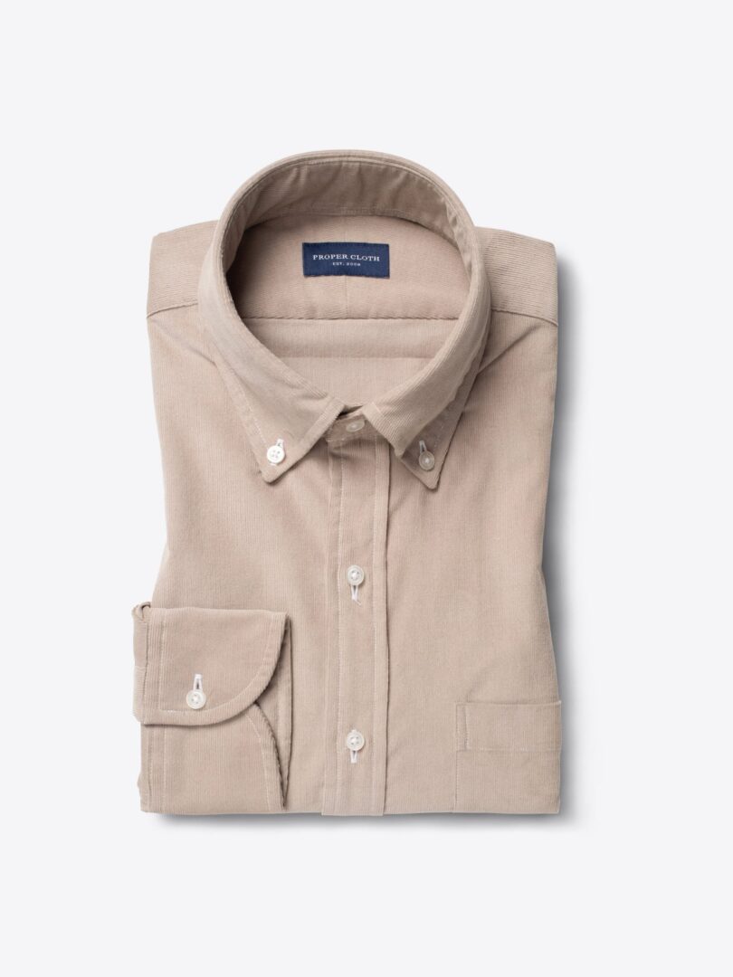Stone Micro Corduroy Fitted Dress Shirt 