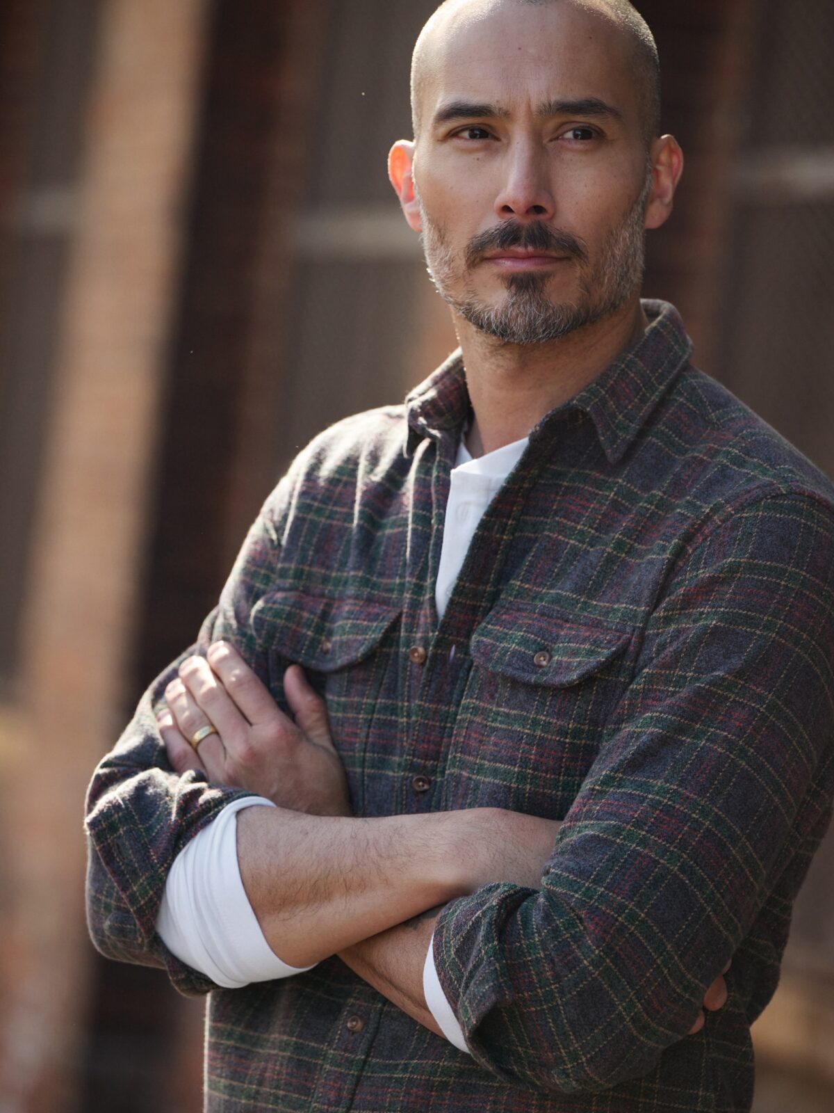 Japanese Navy Green and Red Low Twist Plaid Shirt