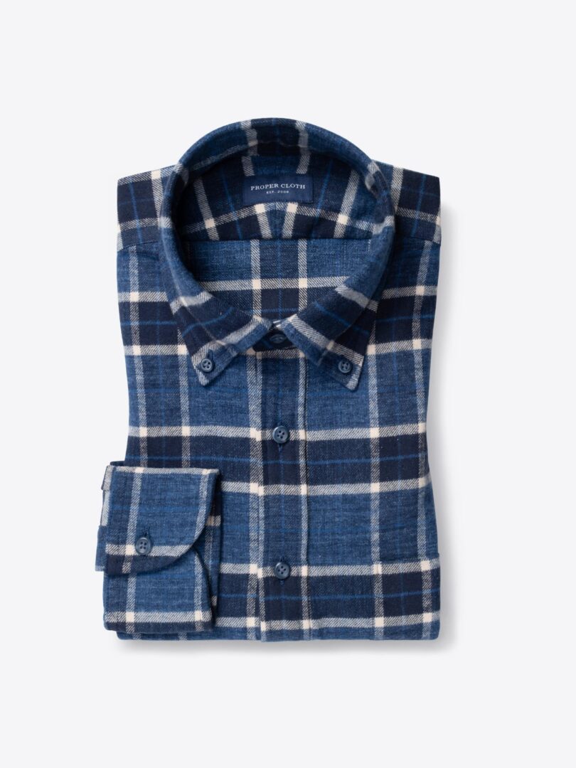 Japanese Navy Blue Faded Plaid Flannel 