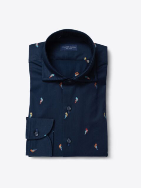 Shop Albiate Navy Parrot Embroidered Twill
