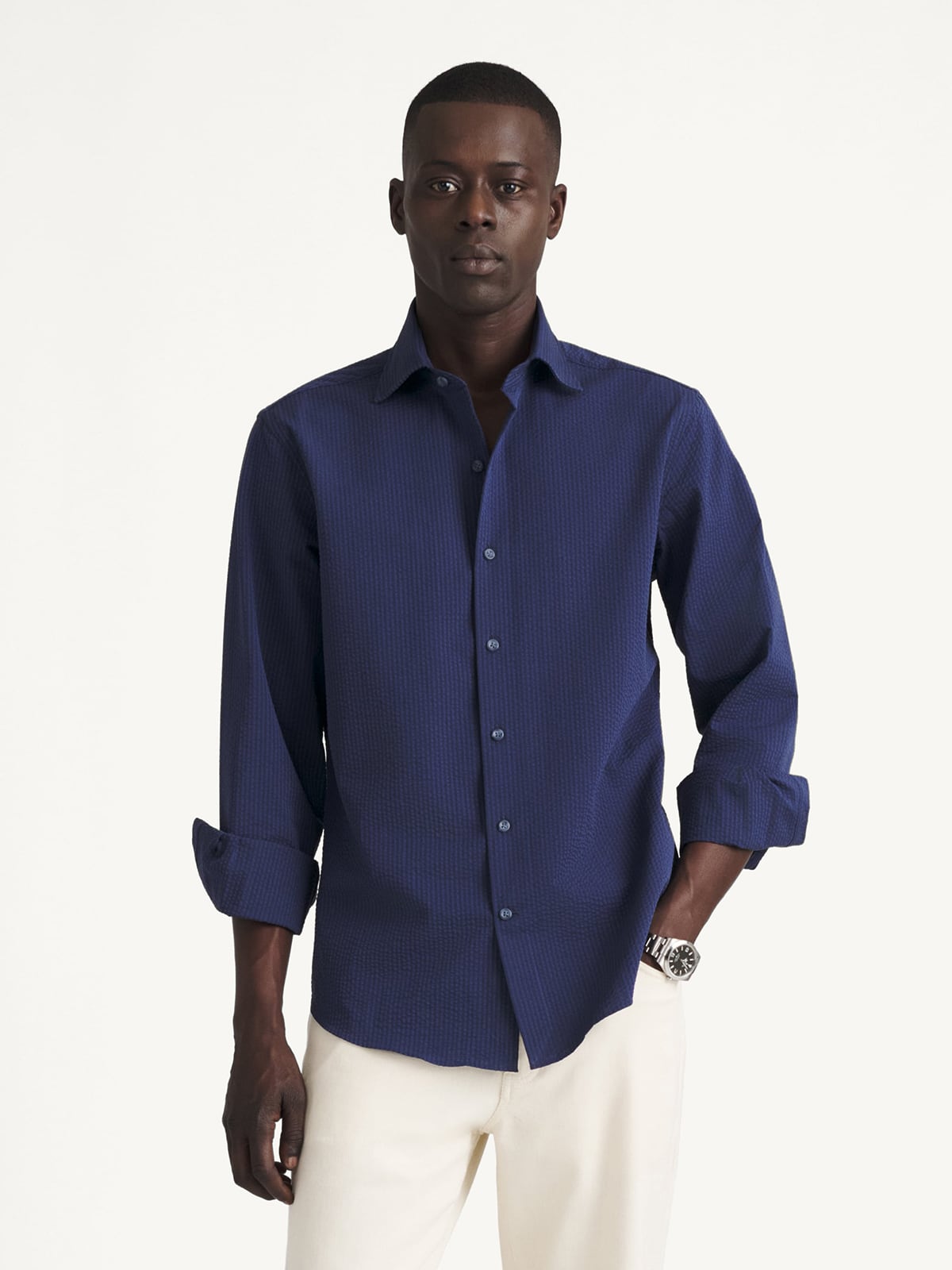 The Seersucker Shirt in Navy