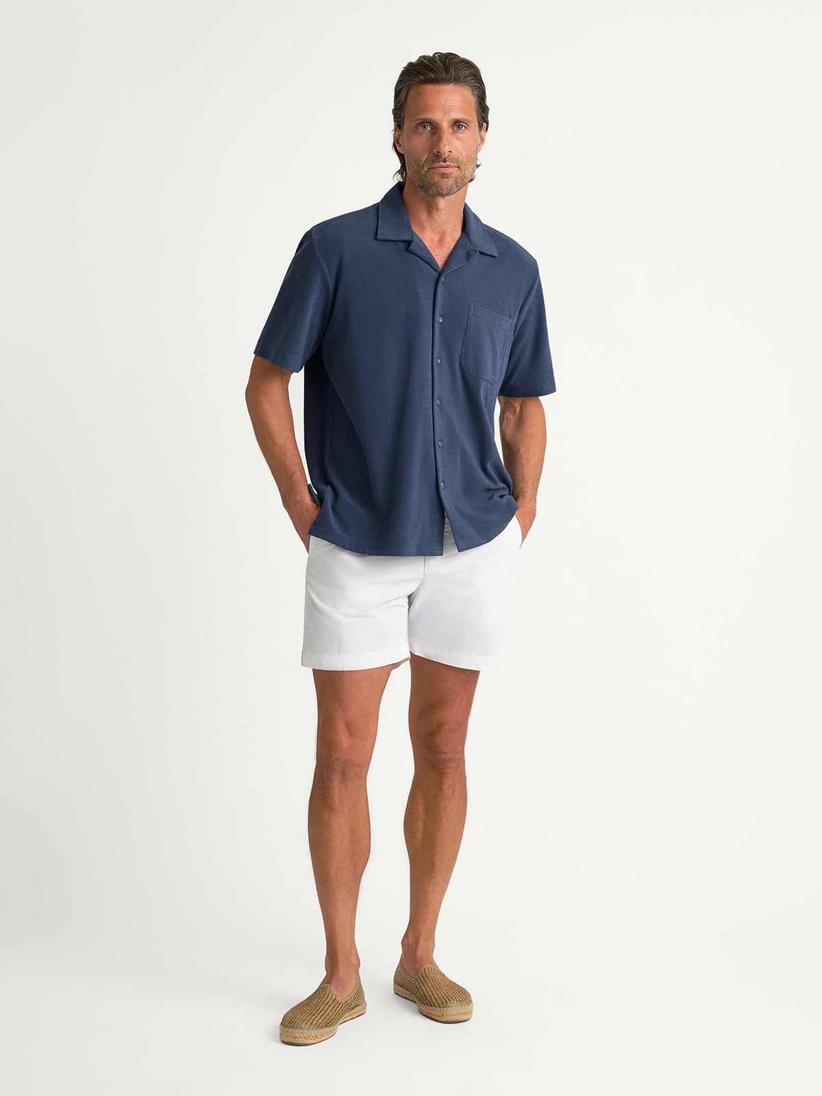The Terry Cloth Camp Shirt in Faded Navy