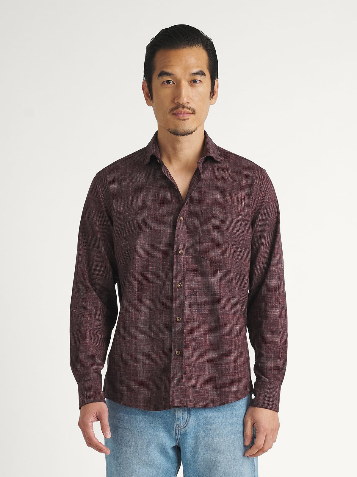 scarlet dress shirt Scarlet Ombre Plaid Cotton Linen Blend Shirt