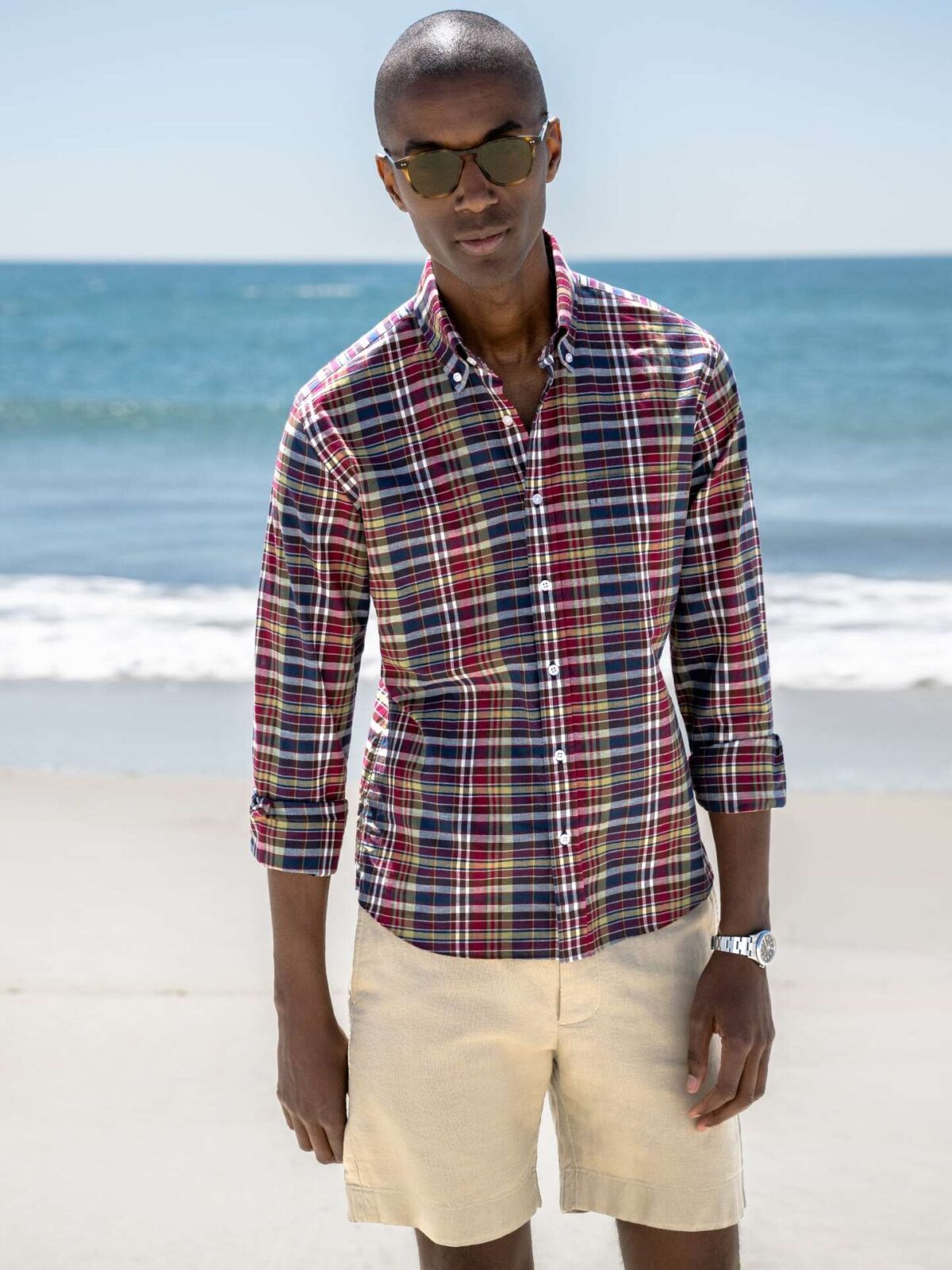 Navy Berry and Yellow Indian Madras Shirt by Proper Cloth