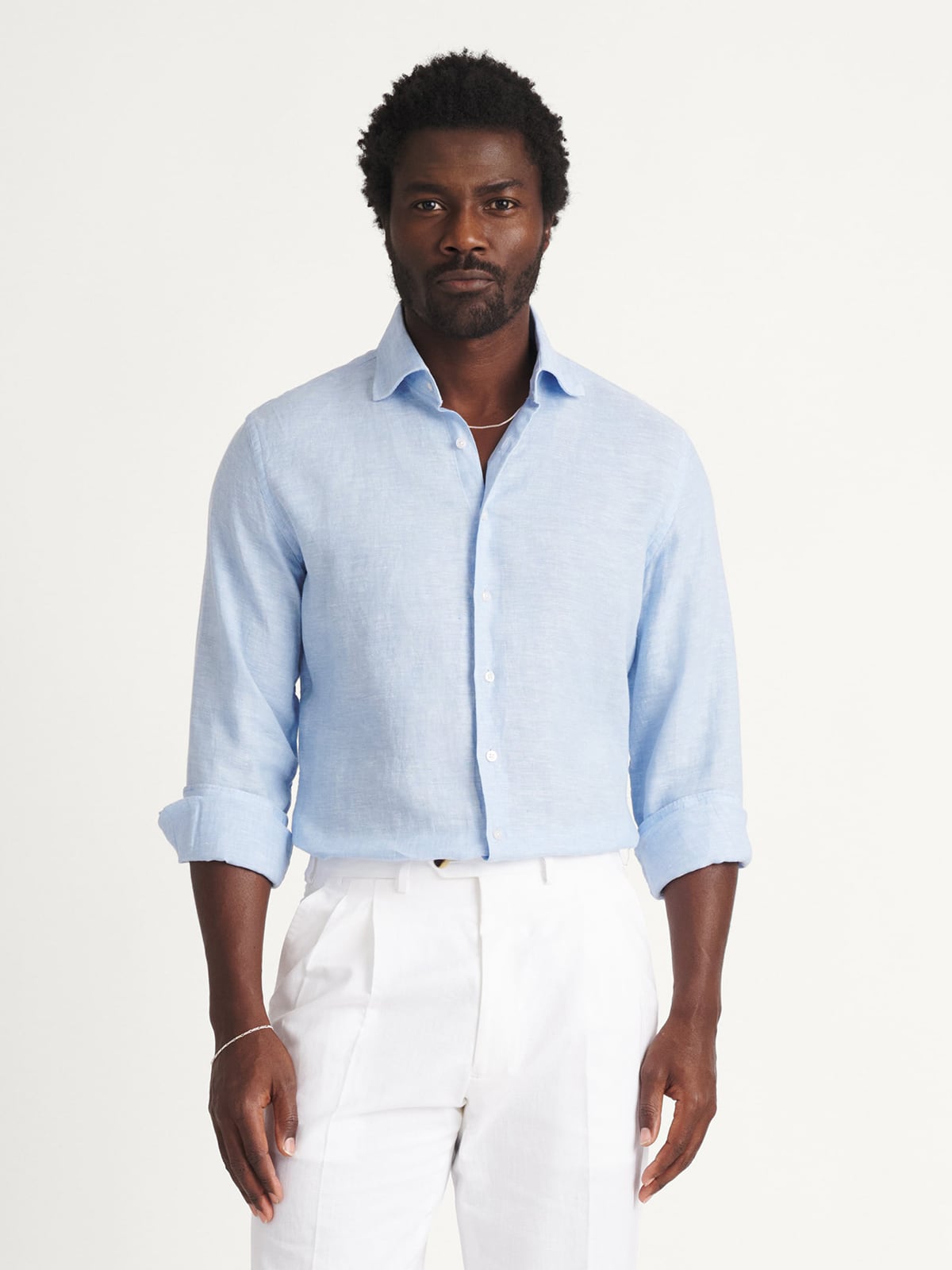 Washed Light Blue Linen Dress Shirt Shirt