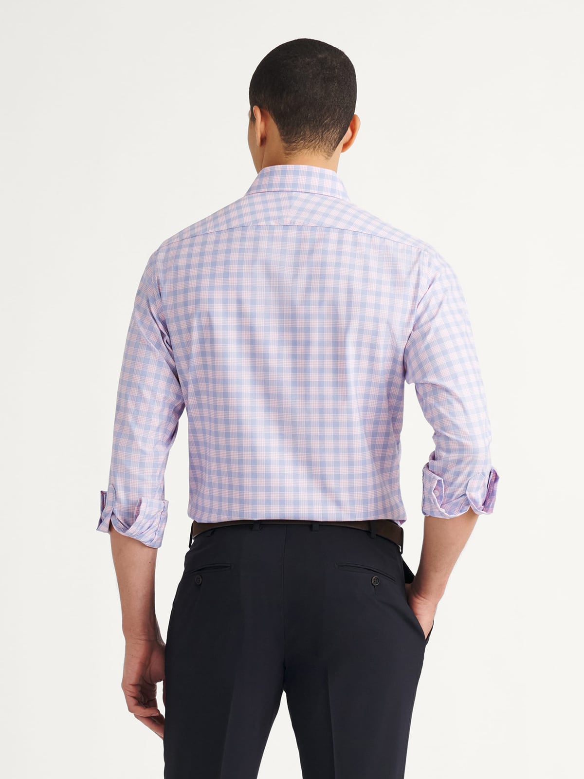 Proper Cloth Men's Blue and Pink Multi Check Lightweight Performance Dress Shirt - Blue, Size: 15, Regular, Nylon