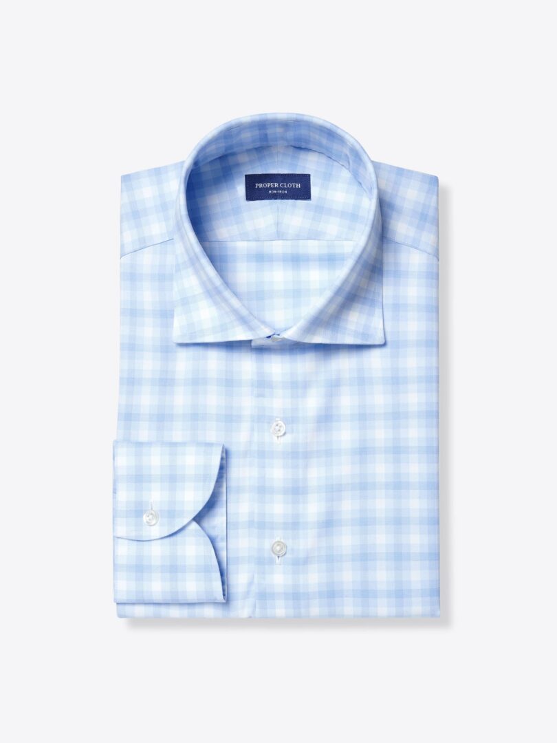 Non-Iron Stretch Light Blue Tonal Check Product Image