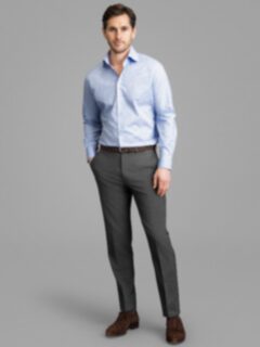 Gray slacks blue store shirt