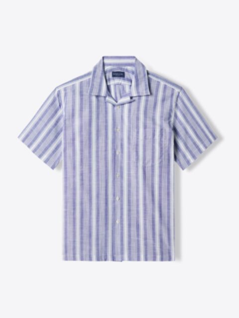 Shop Albini Light Navy Multi Stripe Chambray