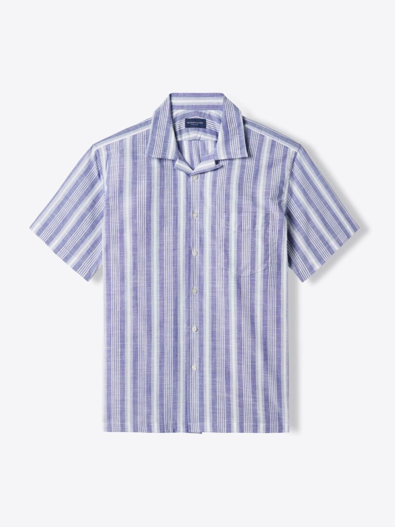 Albini Light Navy Multi Stripe Chambray 