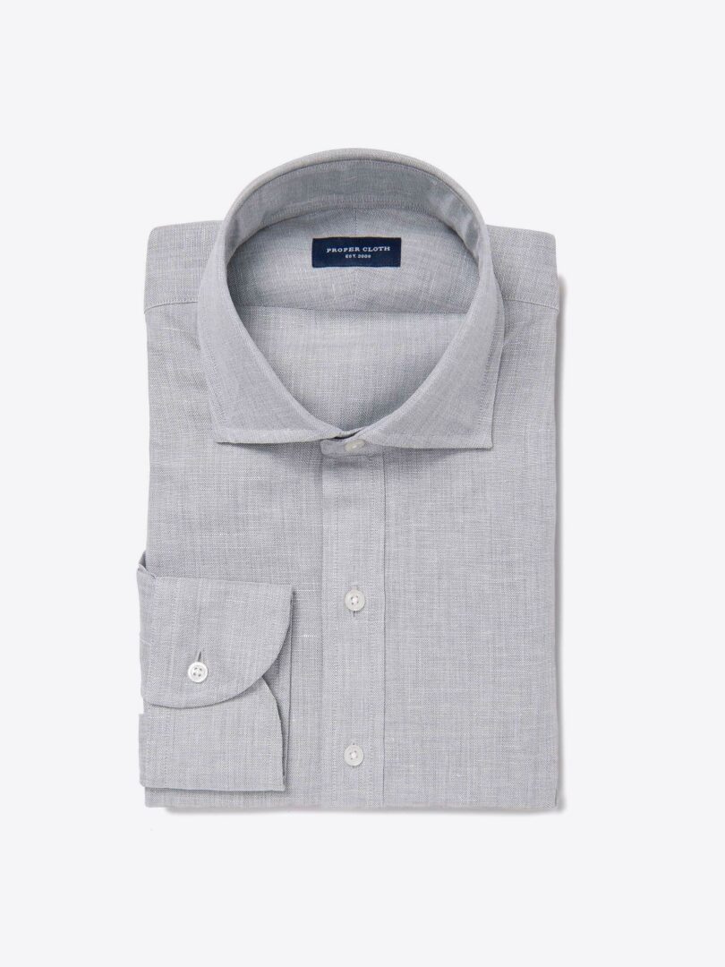 Thomas Mason Grey Melange Cotton Linen Oxford Dress Shirt 