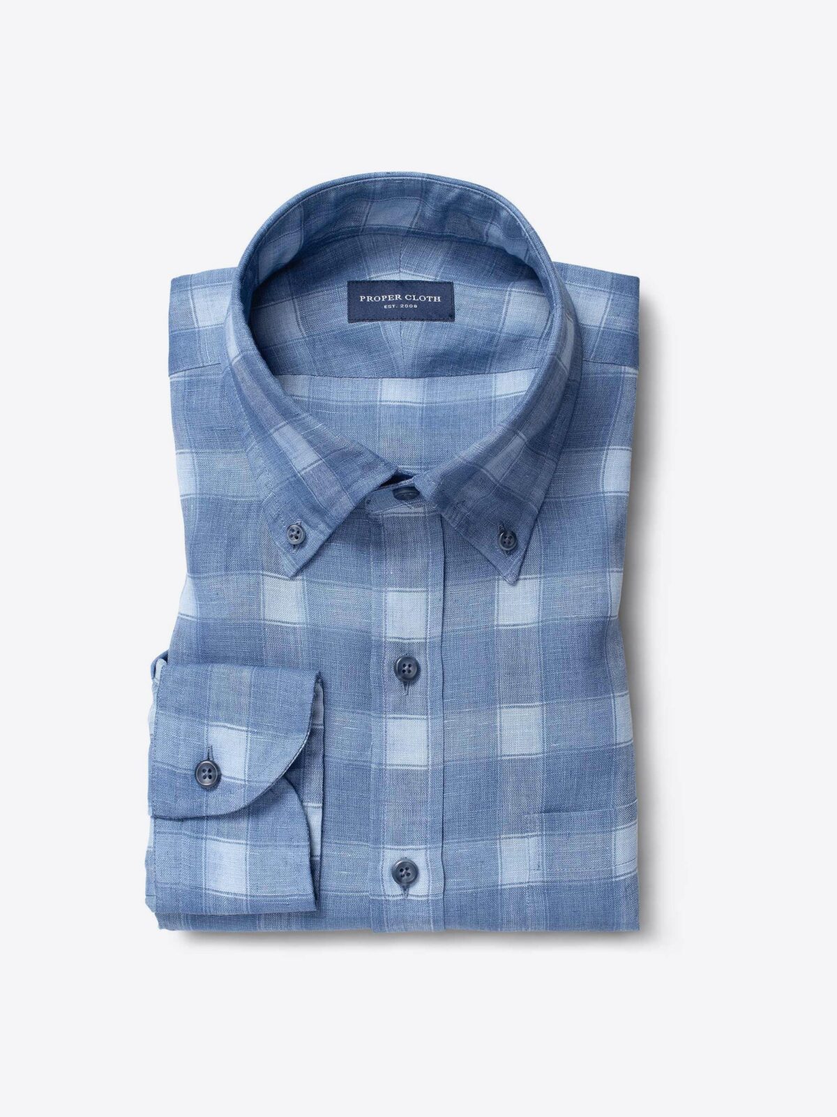 Blue Tonal Plaid Linen Shirt by Proper Cloth