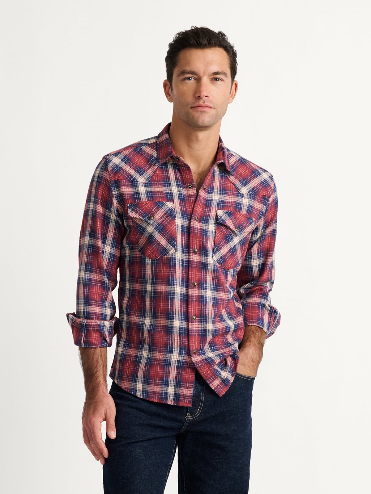 The Jackson Western Shirt in Navy and Red Ombre