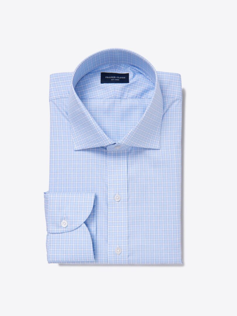 Bedford Light Blue Check Fitted Dress Shirt 