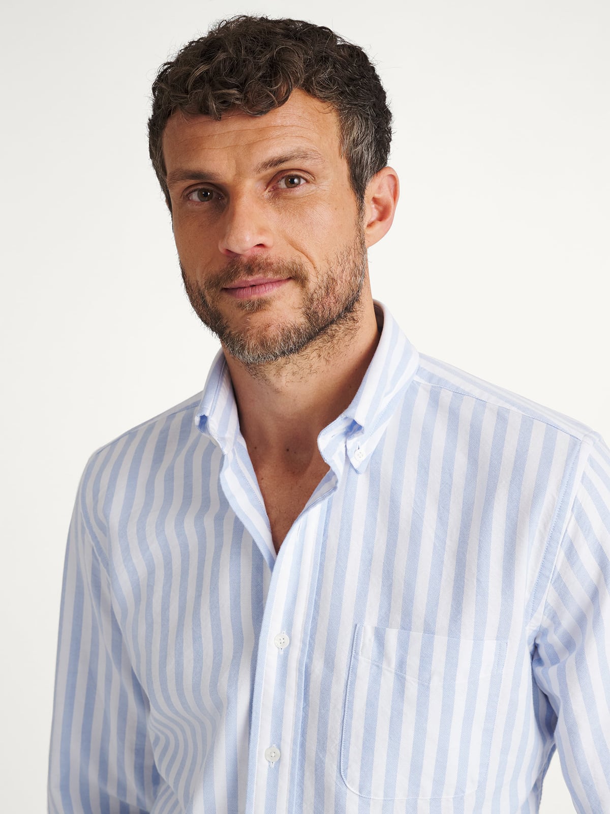 The Lightweight Oxford Cloth Button Down in Light Blue Wide Stripe