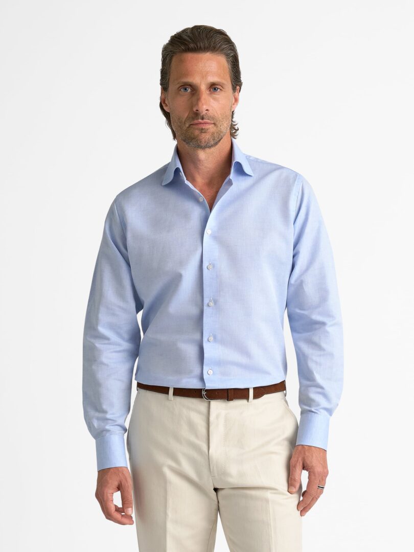 Portuguese Light Blue Cotton Linen Dress Shirt Thumb Detail