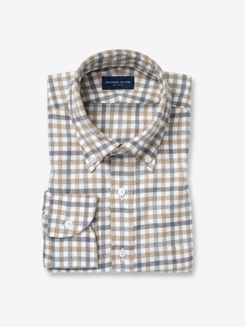 Stowe Taupe and Grey Melange Gingham Flannel 