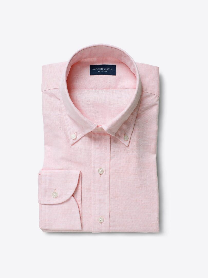 Portuguese Pink Cotton Linen Blend Dress Shirt 