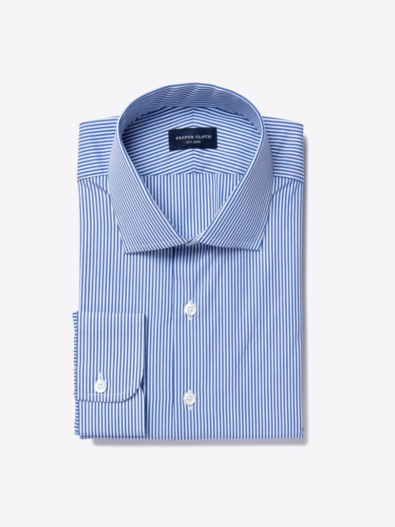 140s Blue Wrinkle-Resistant Pencil Stripe Men's Dress Shirt 