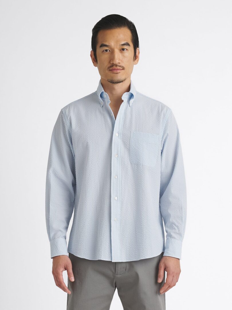 Albini Light Blue Striped Seersucker Thumb Detail