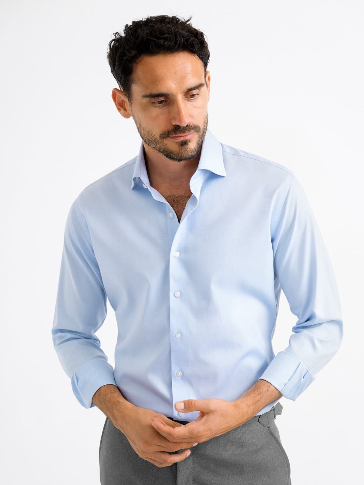 The Thomas Mason Pinpoint Dress Shirt in Light Blue