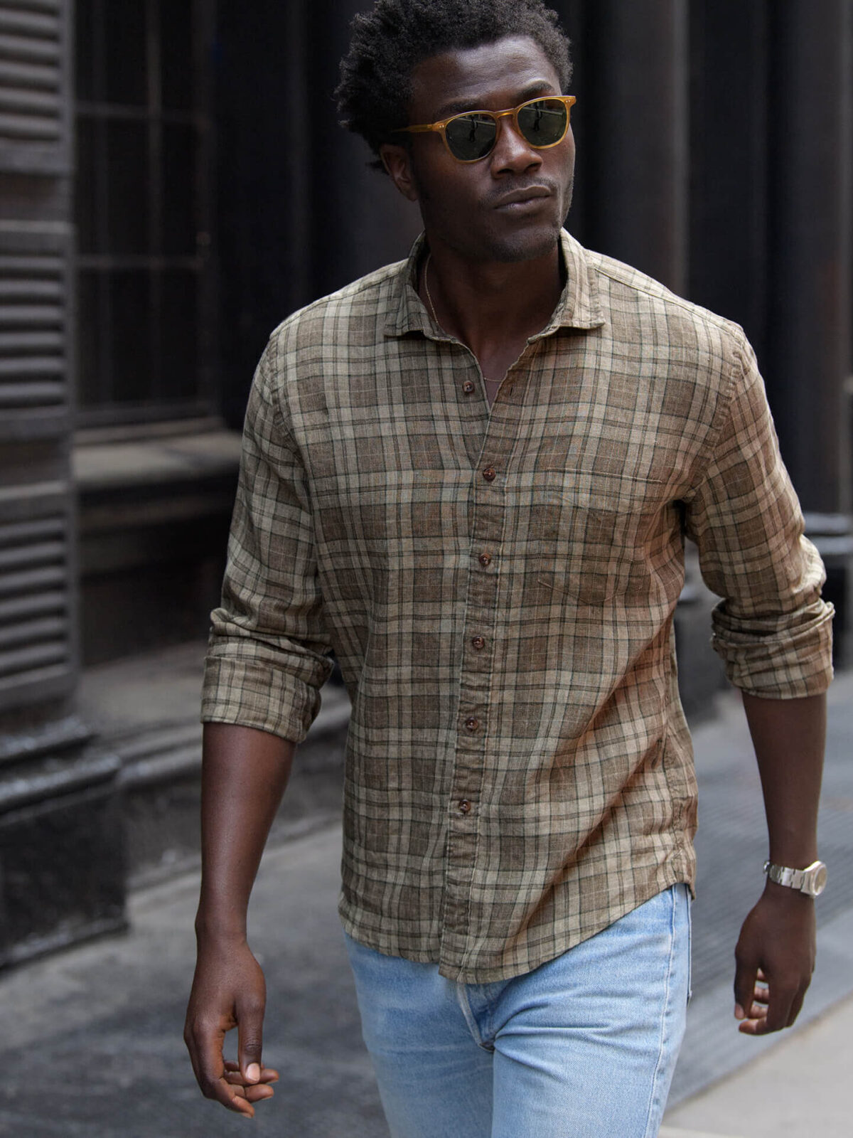 mens olive green plaid shirt