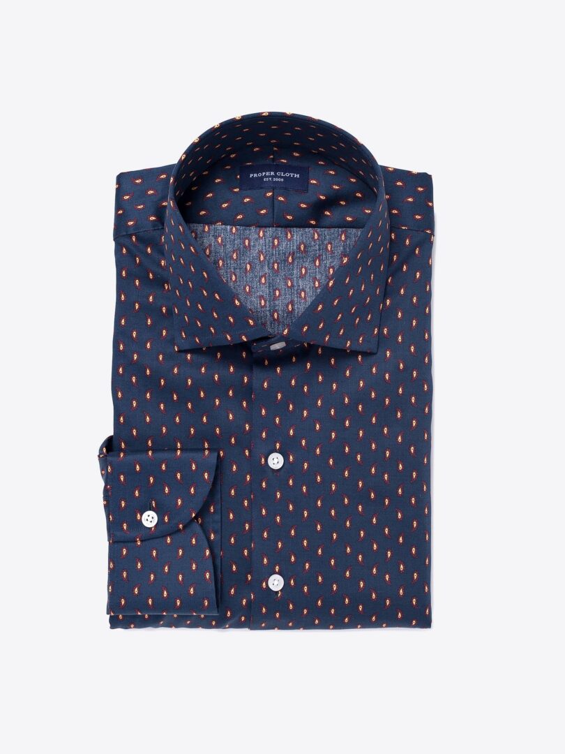 Navy Scarlet and Yellow Paisley Print Tailor Made Shirt 