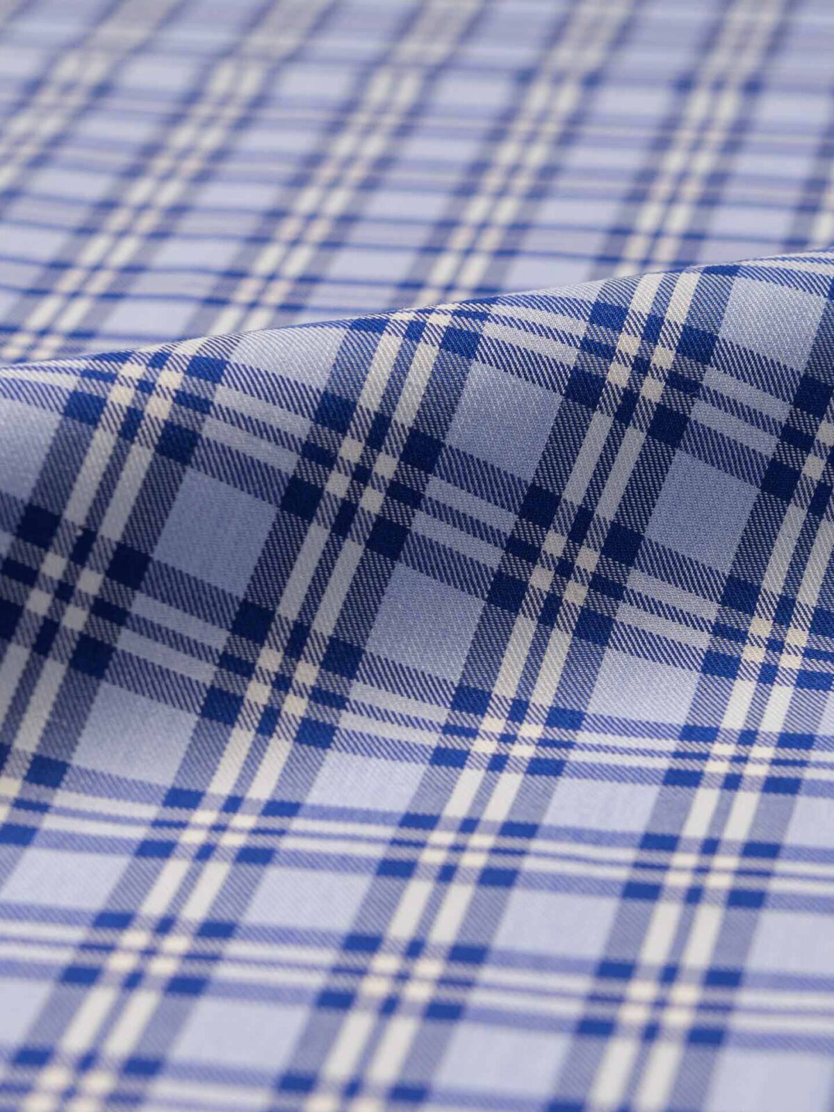 Sky Blue Cotton and Merino Multi Check Twill Shirt by Proper Cloth
