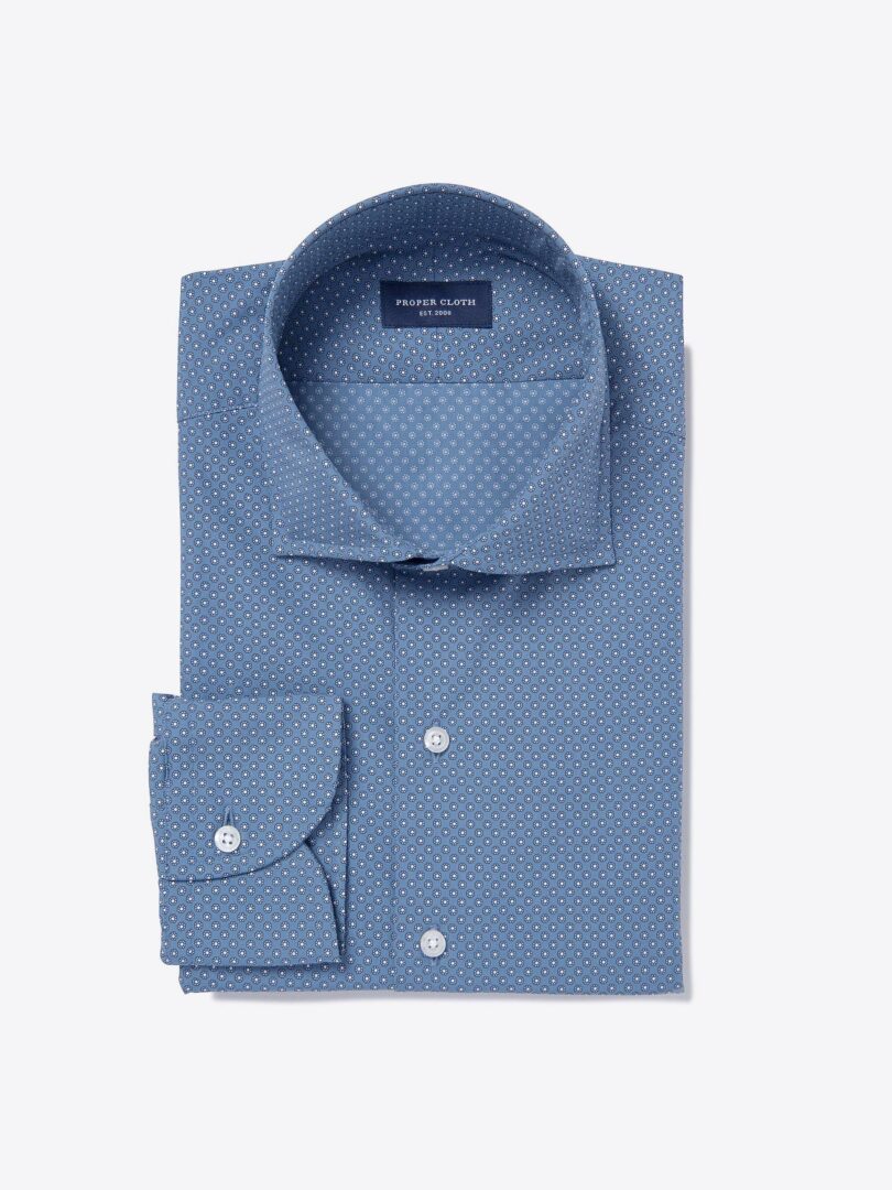 Albini Blue Foulard Print Fitted Shirt 