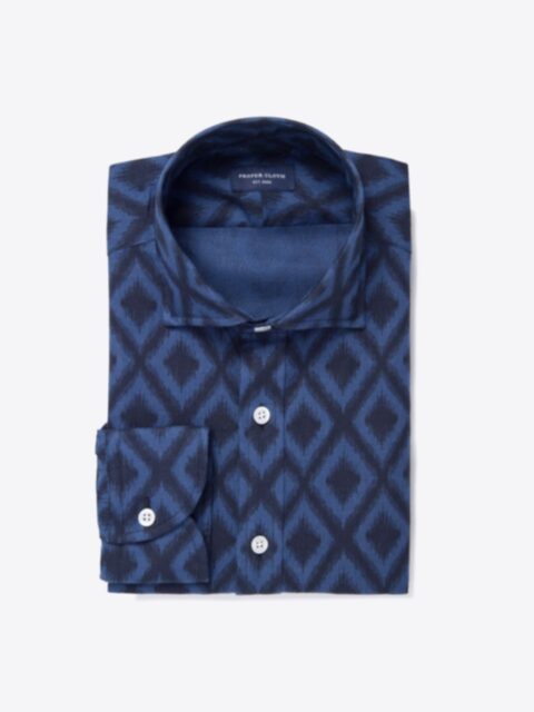 Shop Navy Cotton Linen Ikat Print