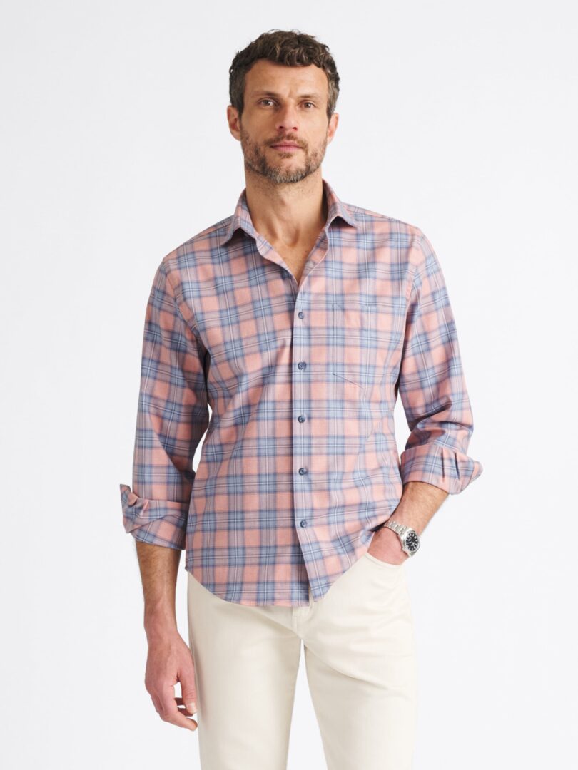 Malibu Faded Rose Slate and Sky 4 Way Stretch Plaid Twill Thumb Detail