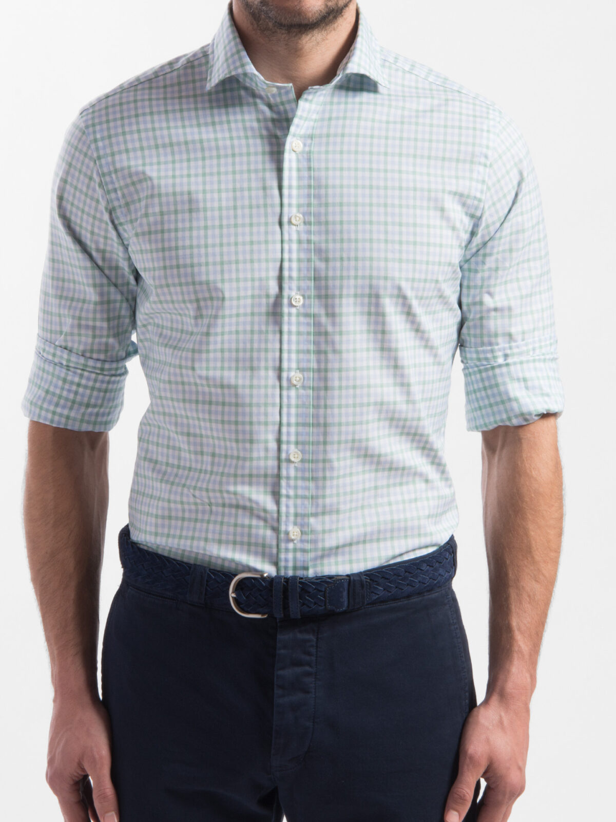 Thomas Mason Green Multi Check Fitted Dress Shirt Shirt by