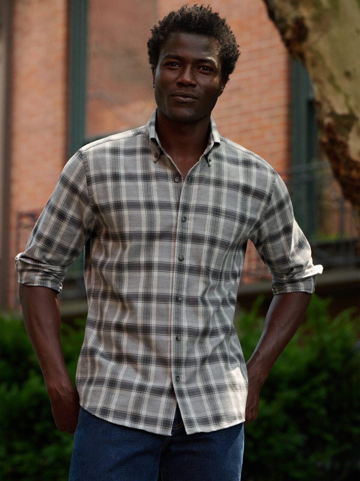The Stowe Flannel Button Down in Grey Plaid