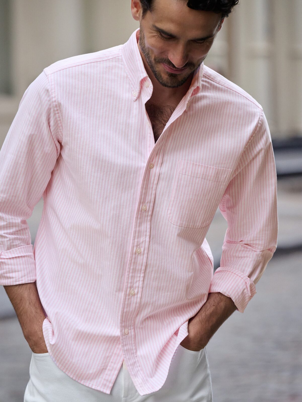 Clark Pink University Stripe Oxford Cloth Fitted Dress Shirt Shirt by Proper Cloth