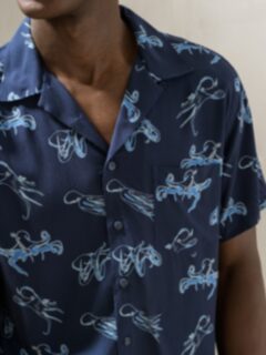 Italian Navy Octopus Print Rayon Shirt by Proper Cloth