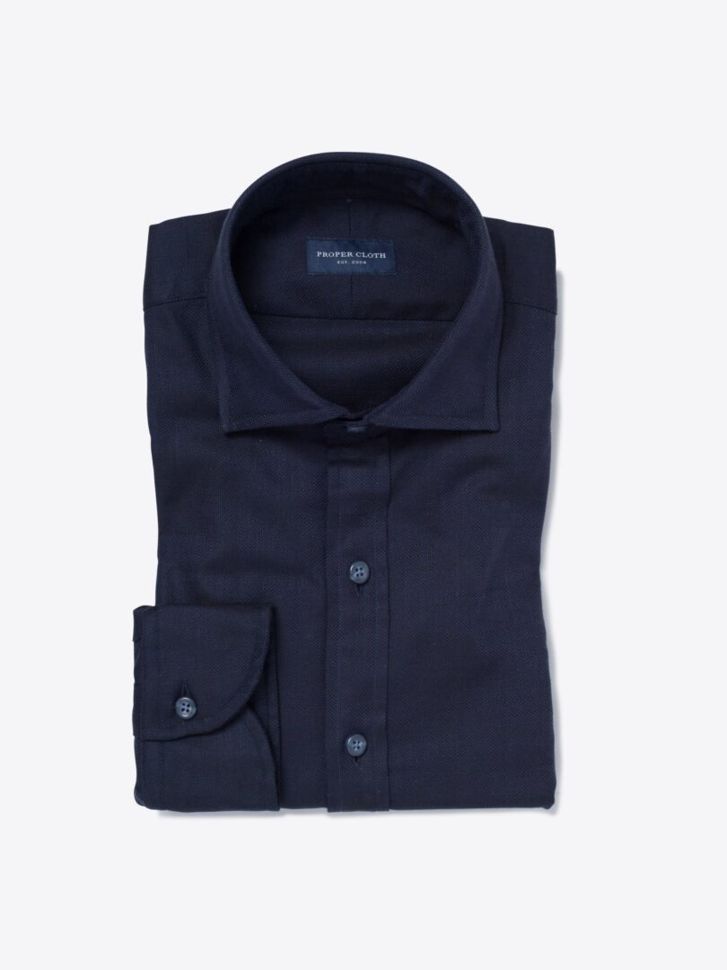Navy Slub Pique Custom Dress Shirt 