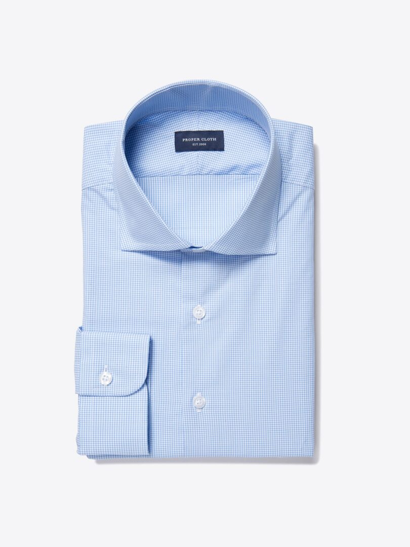 Vestry Light Blue Mini Gingham Tailor Made Shirt 