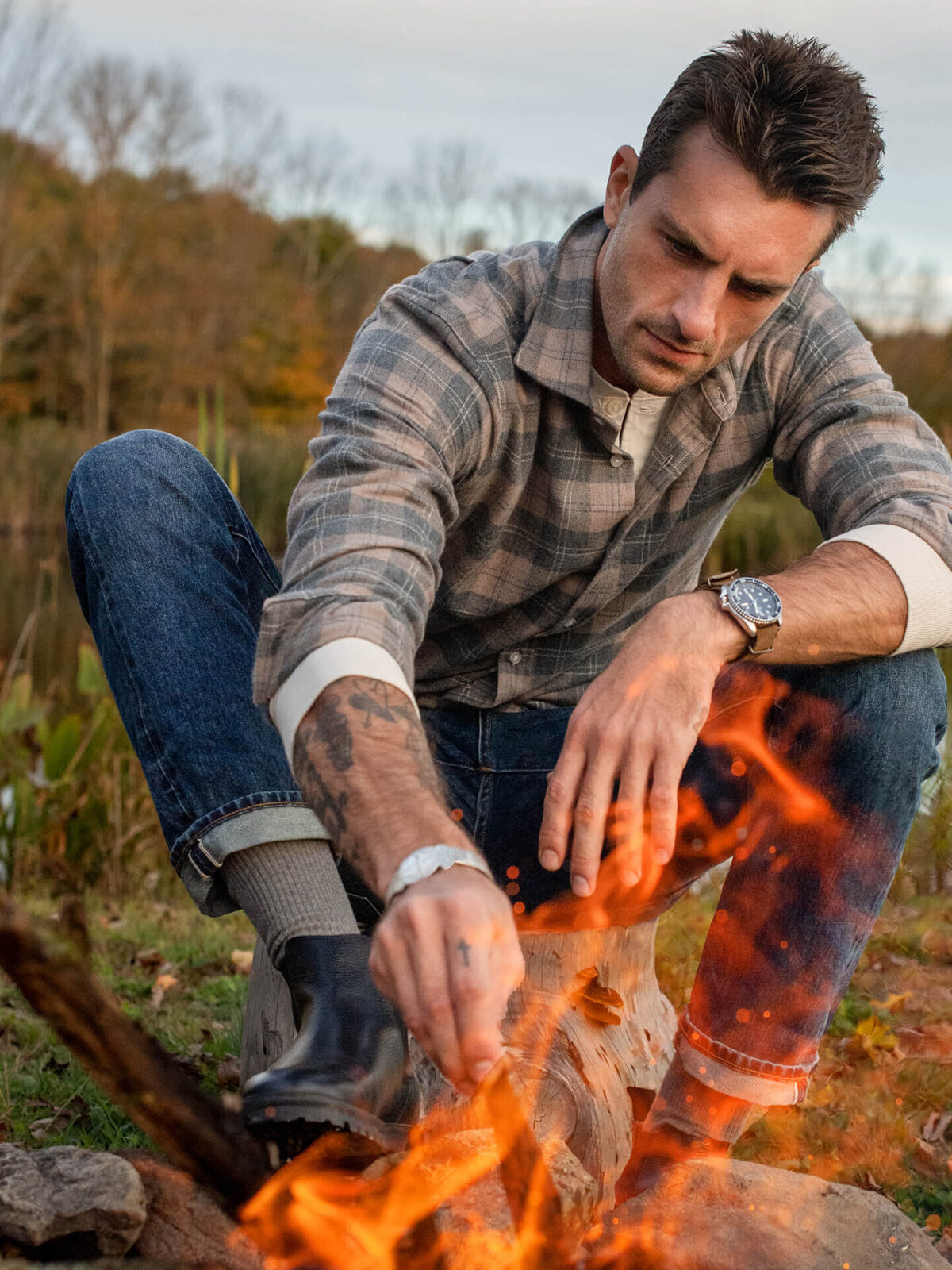 Canclini Orange and Grey Plaid Beacon Flannel Shirts by Proper Cloth