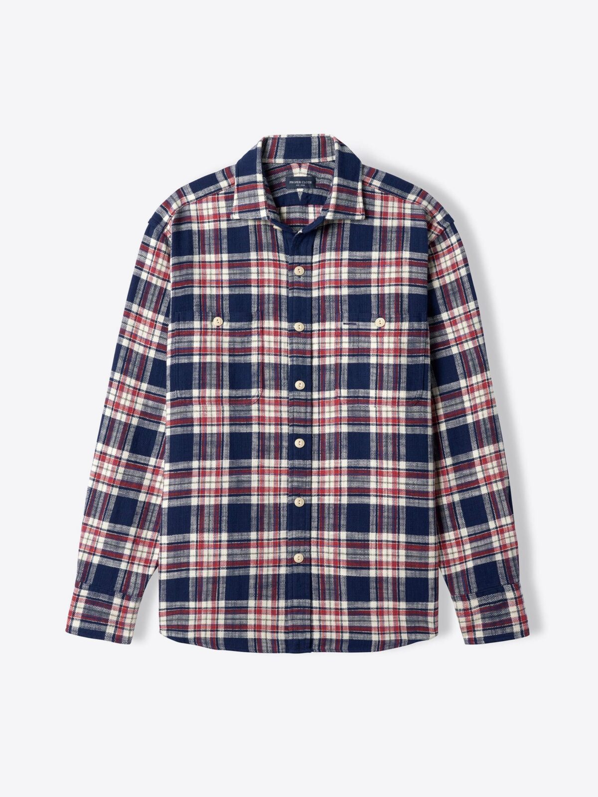 Jackson Washed Navy and Red Country Plaid Shirt by Proper Cloth