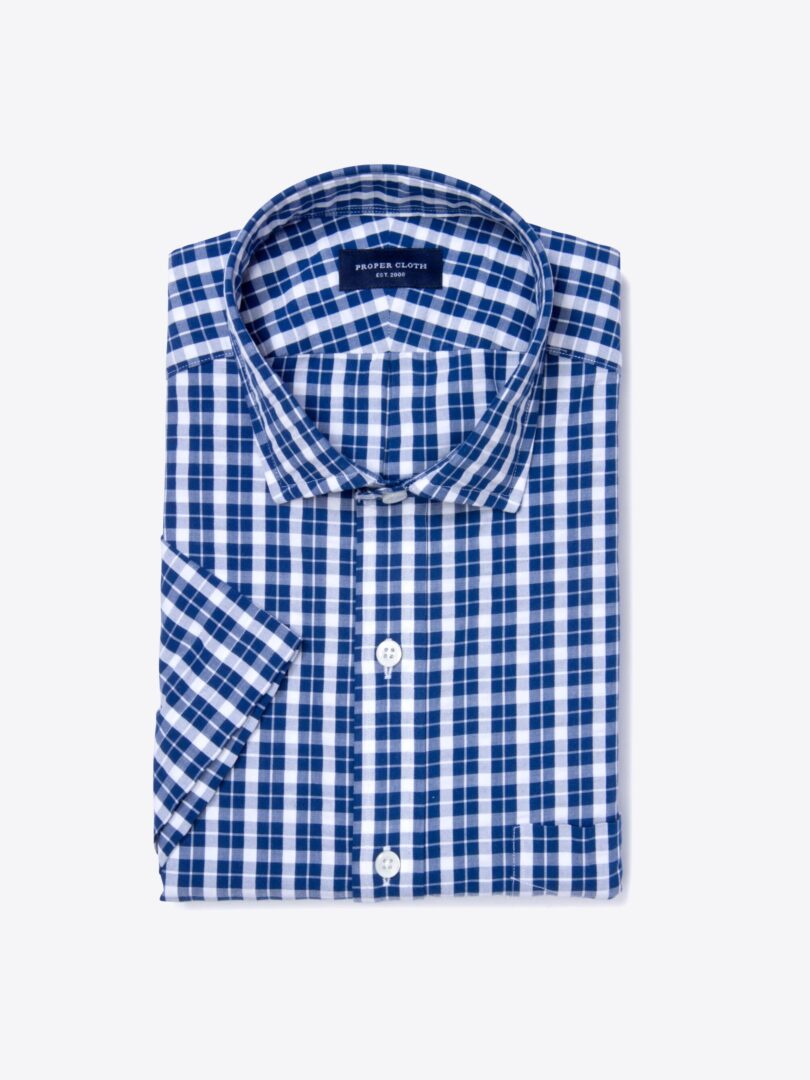 Portuguese Blue Plaid Seersucker Short Sleeve Shirt