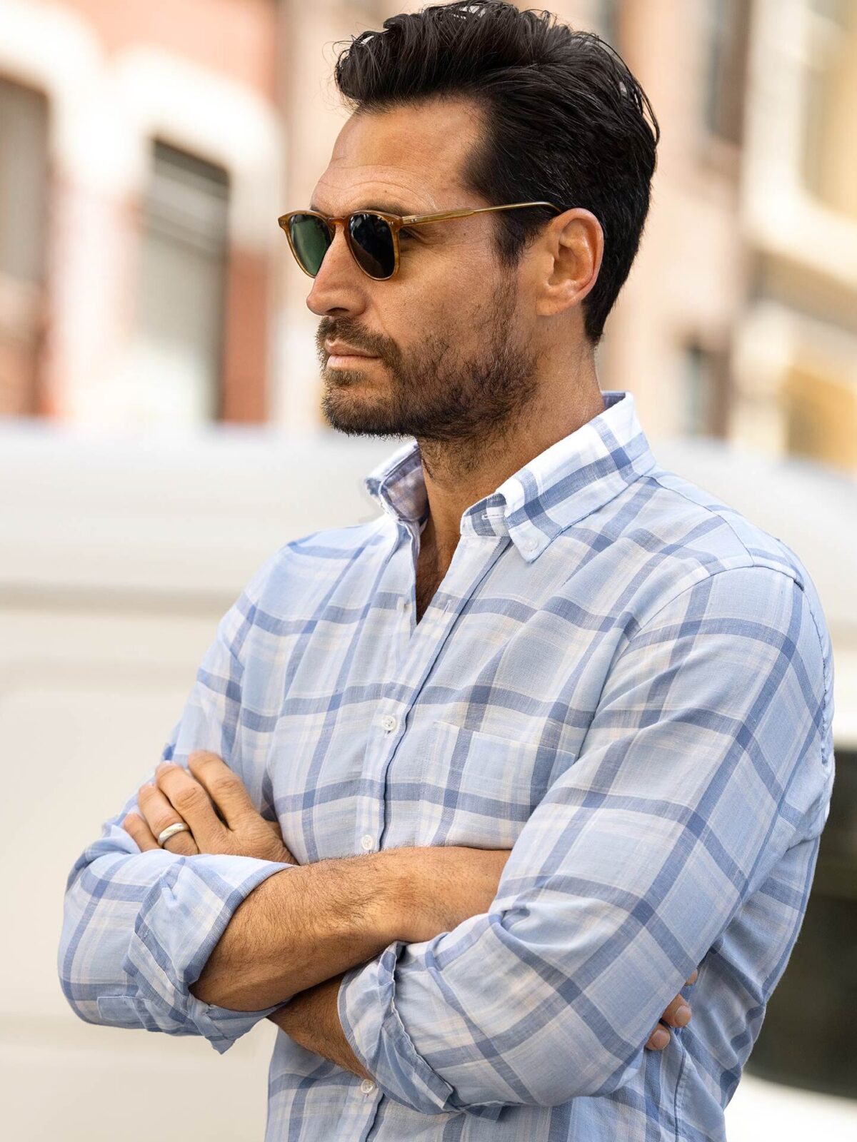 Portuguese Navy Melange Ombre Plaid Shirts by Proper Cloth