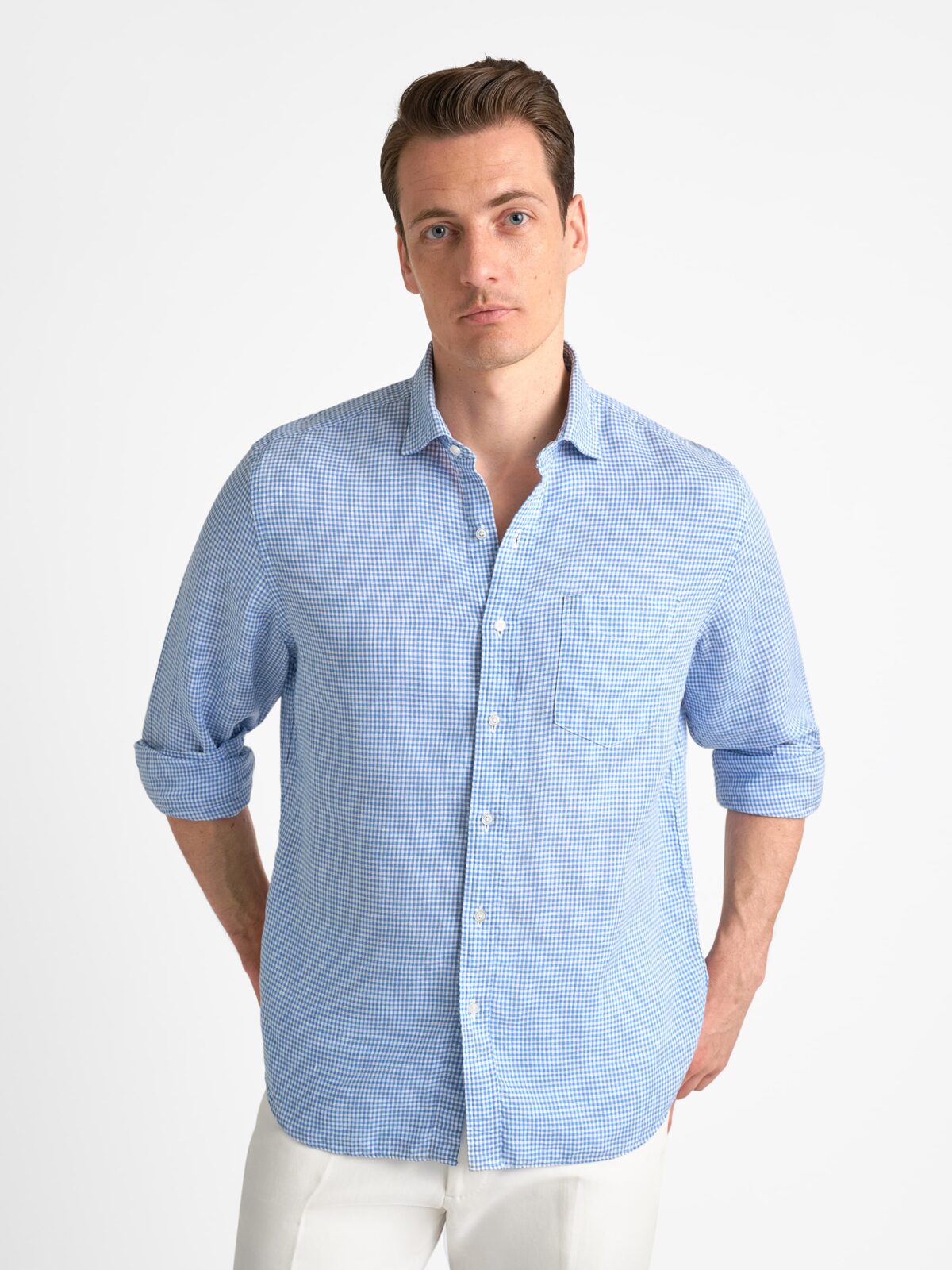 トップス kaval standard shirt gingham check linen Linen Checked Long-Sleeved Top CAROLINE – LINTICO