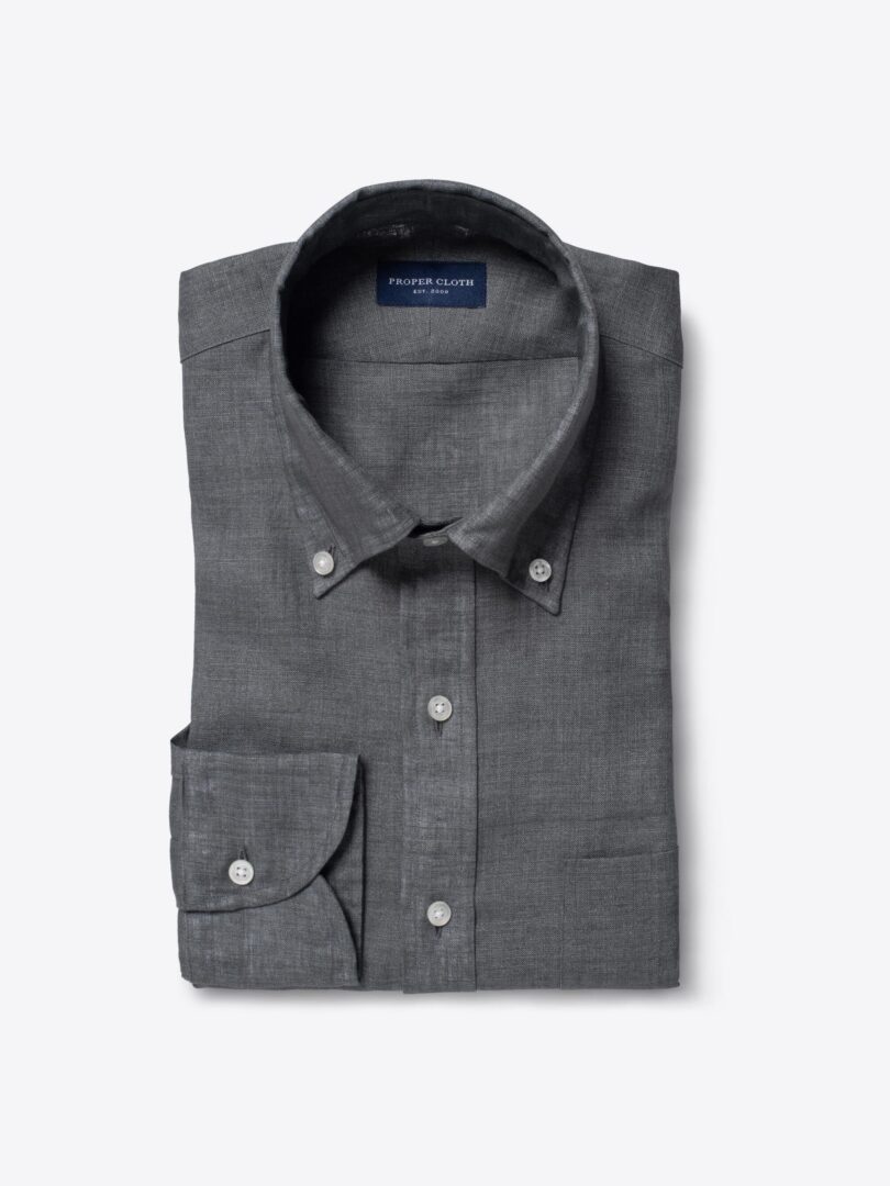 Albini Washed Grey Linen Fitted Dress Shirt 