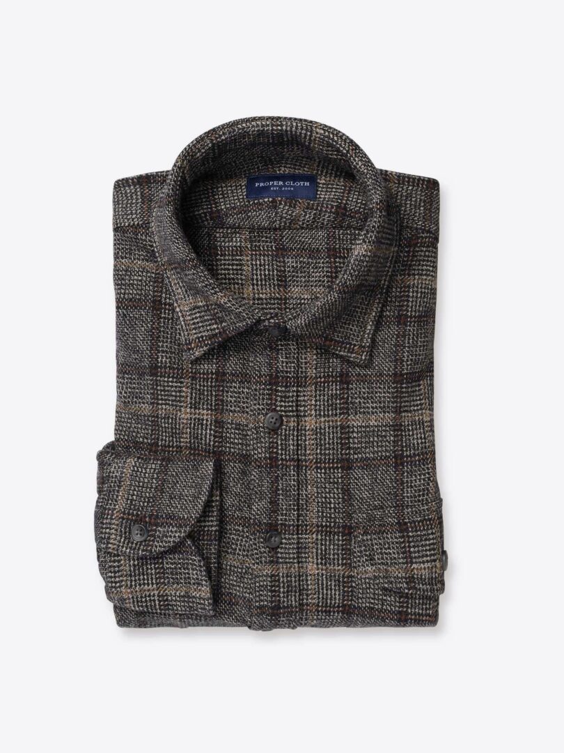 Japanese Charcoal and Hazelnut Low Twist Glen Plaid 
