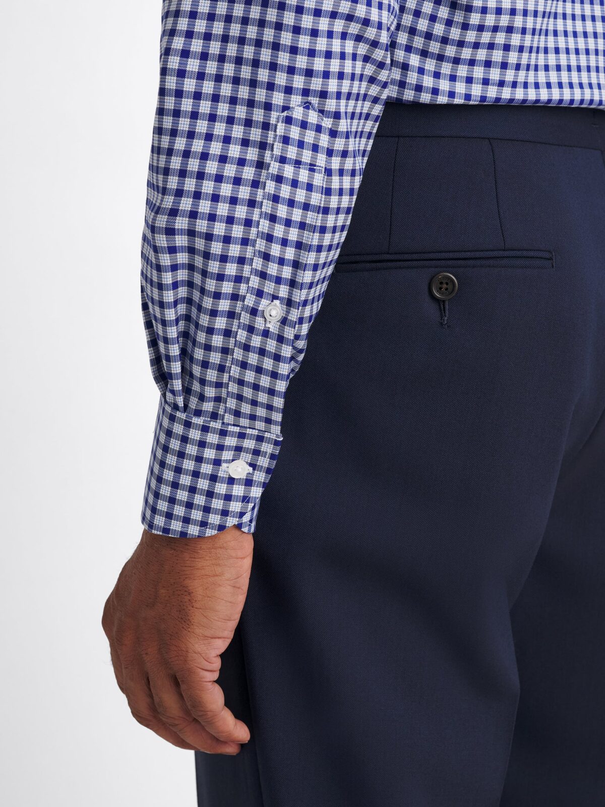 The Thomas Mason Brushed Dress Shirt in Blue Micro Check