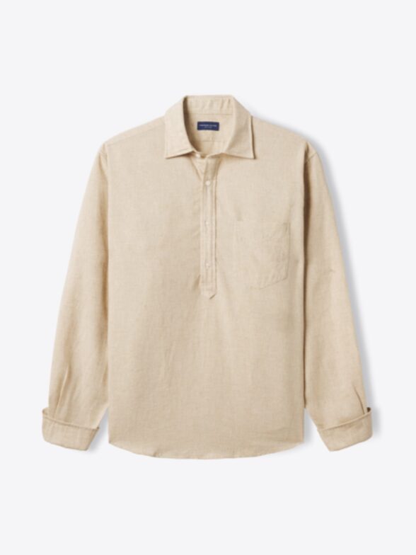 Thumb Photo of Liguria Beige Tencel and Linen Blend Popover Shirt Popover